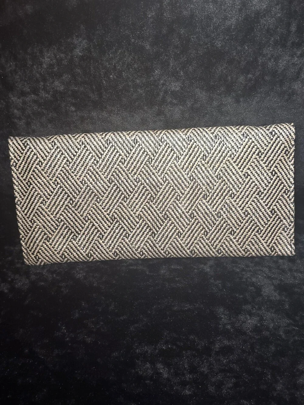 Boho Woven Straw Envelope Clutch Bag Black Natural Geometric Pattern